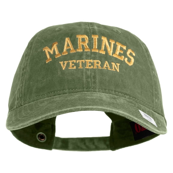 Marines Veteran Embroidered Washed Solid Pigment Dyed Cotton Twill Brass Buckle Cap - Olive OSFM
