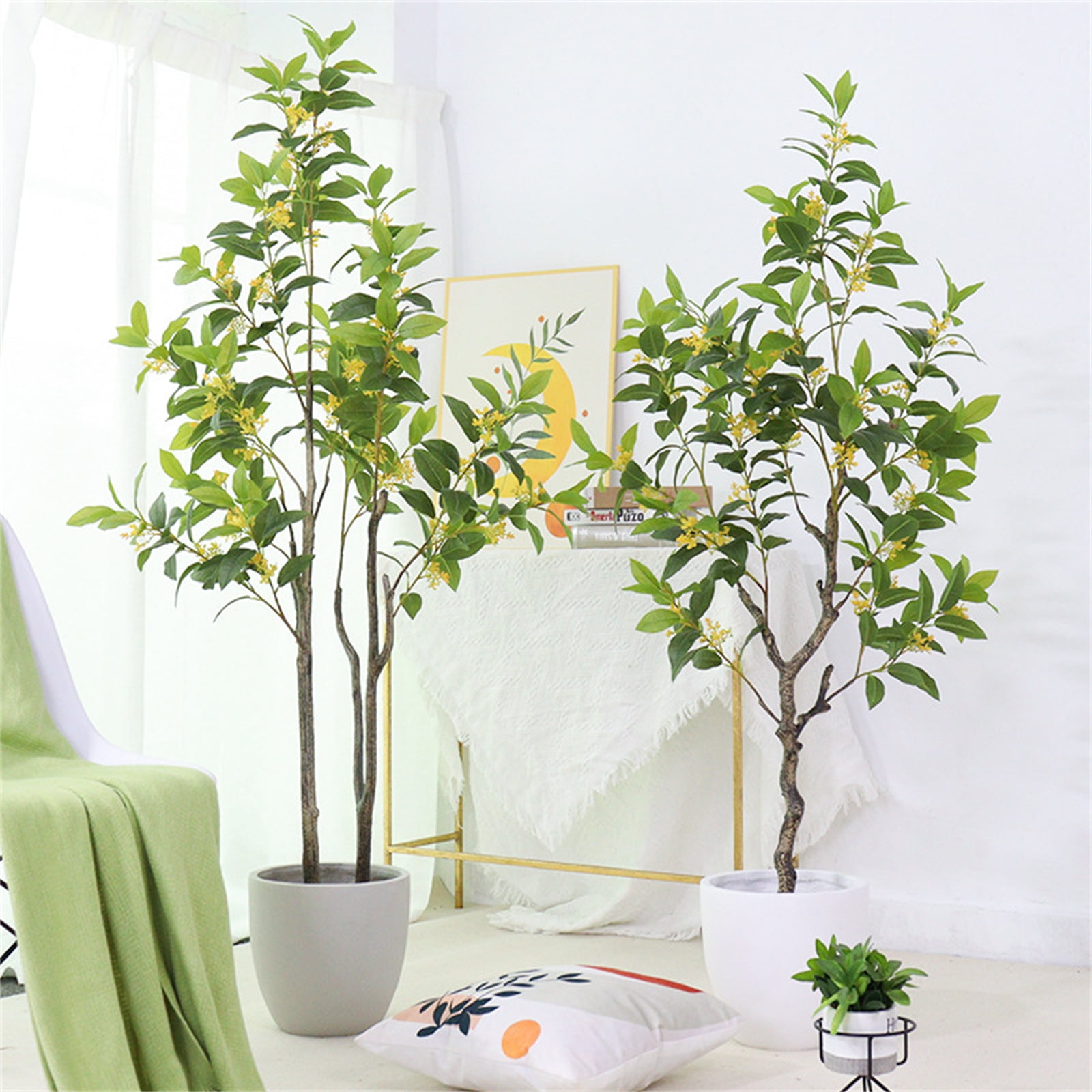 Artificial Osmanthus Tree Faux Plant Potted, Adjustable Branches, Realistic Fake Osmanthus Flowers Tree For Home Front Door Outdoor Indoor Decoration