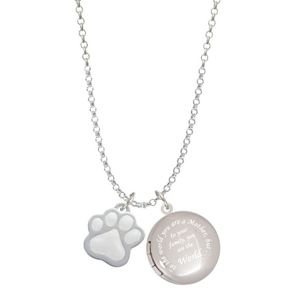 Delight Jewelry Silvertone Large White Paw To the World You are a Mother Locket Necklace