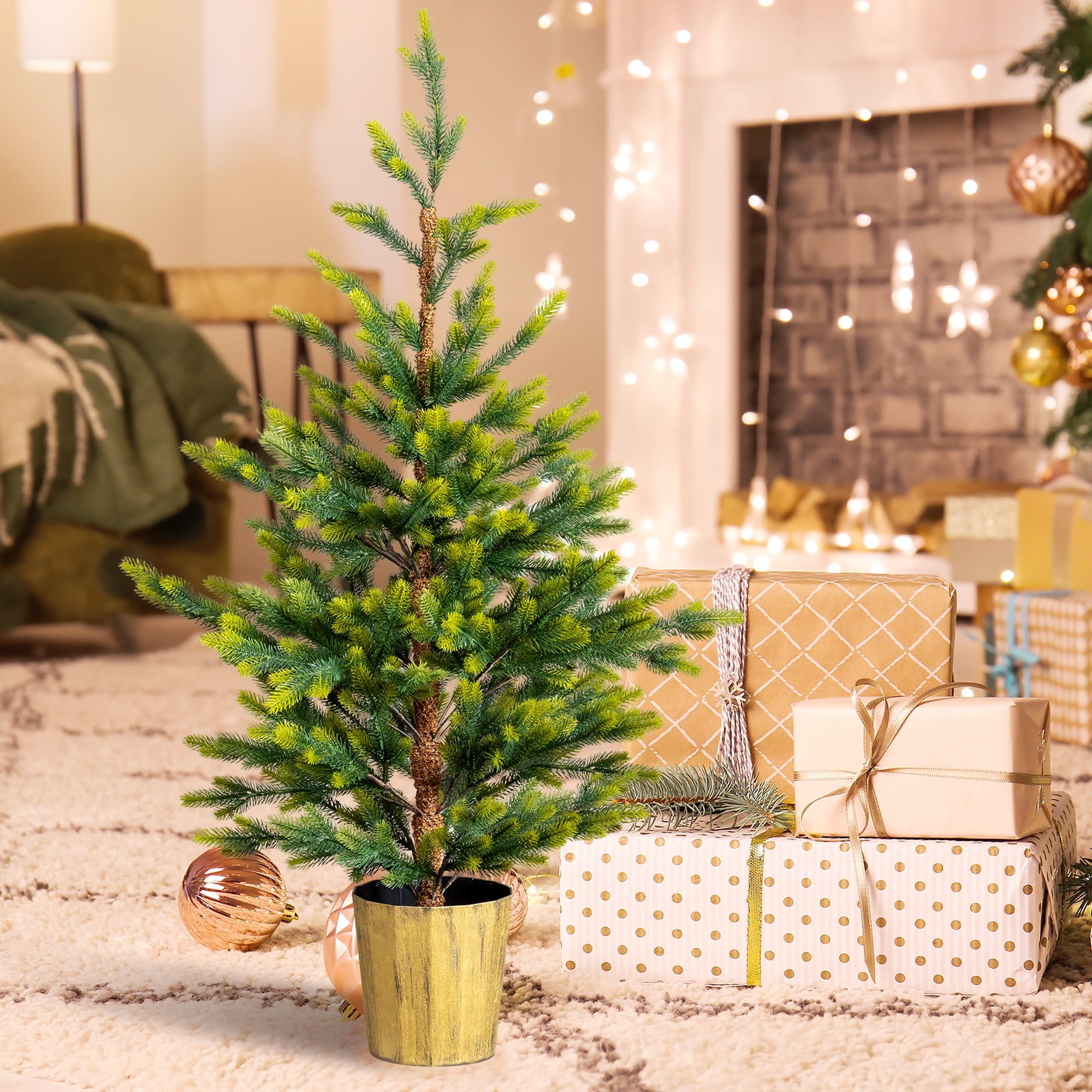 Astoutdoor 2 Pack 4 ft Dual-Tone Artificial Christmas Tree with Pot Stand, 119 Branch Tips, Green