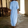 thumbnail image 5 of HADST Women's Collared V-Neck Puffed-Sleeve Maxi Dress, 3/4 Sleeves High-Waisted Pleated A-Line, 5 of 7