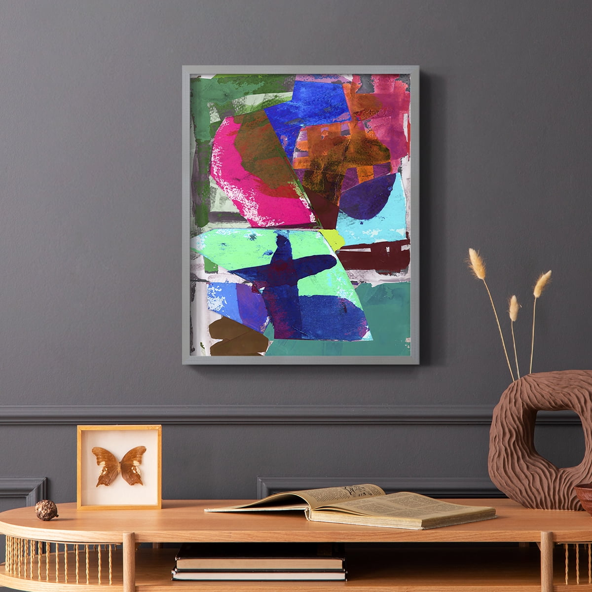Brights Strokes III Framed Print in Gray Solid Wood Framed Print No Nail Hanging