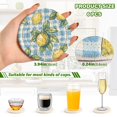 thumbnail image 2 of Yayeee 6 PCS Drink Coasters with Holder Set Woven Absorbent Round Tabletop Hot Pad, Cartoon Plaid Lemon, 2 of 7