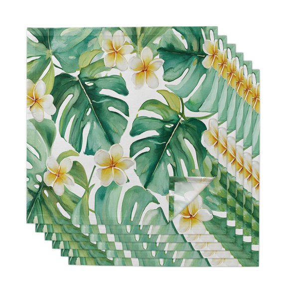 Cloth Napkins Set of 6 - 20x20 Inches, Green Summer Leaves Washable Reusable Table Napkins, Tropical Botanical Yellow Floral Soft & Absortbent Dining Napkin for Party Wedding Hotel Restaurant