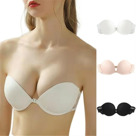 

VOOPET Women Strapless Push up Bras Front Buckle Lift Bra Non-Slip Sexy Lace Invisible Wedding Lingerie Full Busted Underwire Bra