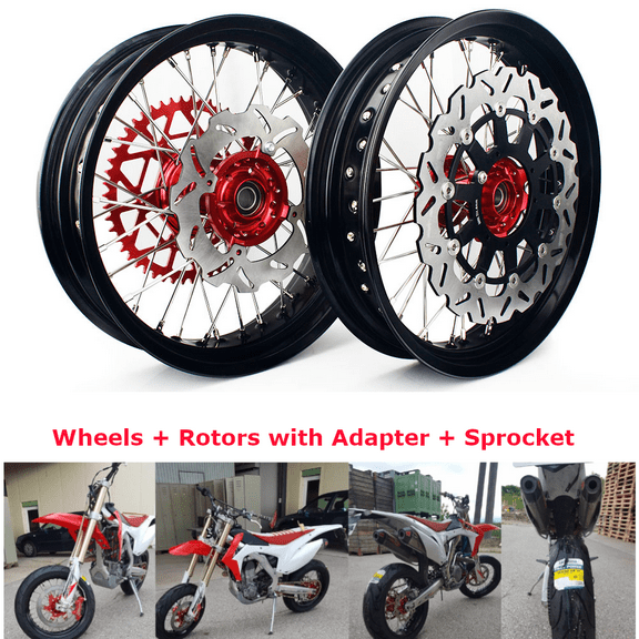 17" Supermoto Wheels Rim Hub Rotors Sprocket Bracket for Honda CRF250R CRF450R CR 125 250 R