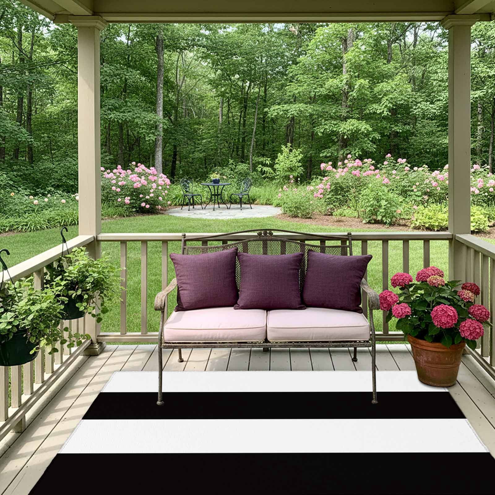 Outdoor Rug 3x5ft Black and White Stripe Pattern Large Area Rug Simple Style Indoor Outdoor Carpet Outdoor Rugs Mats for Patio Camping,RV,Front Door, Outside Decor