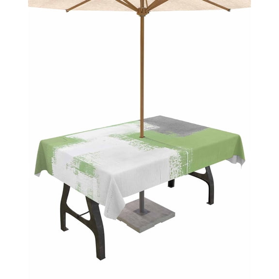 Boanket Outdoor Tablecloth with Umbrella Hole for Patio/Picnic/Party/Camping, Sage Green Gray Waterproof Table Cloth Rectangle Table Cover Washable, Modern Oil Painting Abstract Geometric (52"x 70")