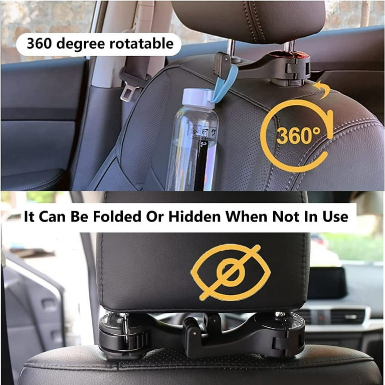 2 In 1 Car Headrest Hidden Hook, 2pcs 2 In 1 Car Seat Headrest Hook,360rotation  Headrest Hooks Purse Holder For Car, Bag