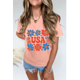 thumbnail image 4 of Stylish Round Neck T-Shirt: Casual Pink Top Featuring Cute Flower USA Letters - [ZhiHiMeRi] | (US 16-18)XL, 4 of 8