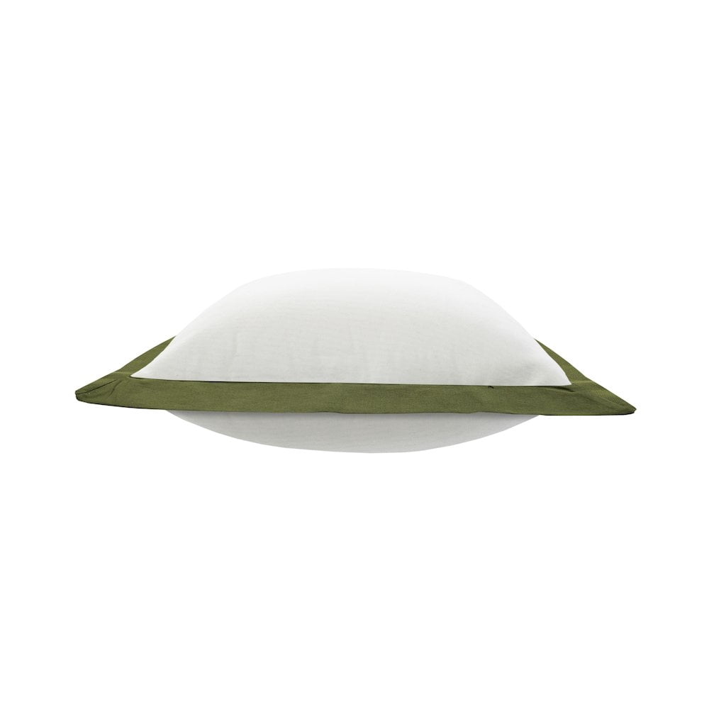 LR Home Ox Bay Hand-Woven White/Green Bordered All-Natural Cotton Pillow Cover