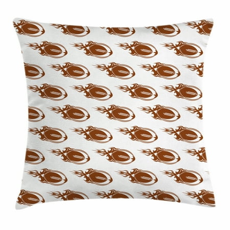 Champion Rugby - American Football Throw Pillow Cushion Cover, Speedy Flaming Rugby Balls Fire Trails Champion Winner Concept Design, Decorative Square Accent Pillow Case, 18 X 18 Inches, Brown White, by Ambesonne