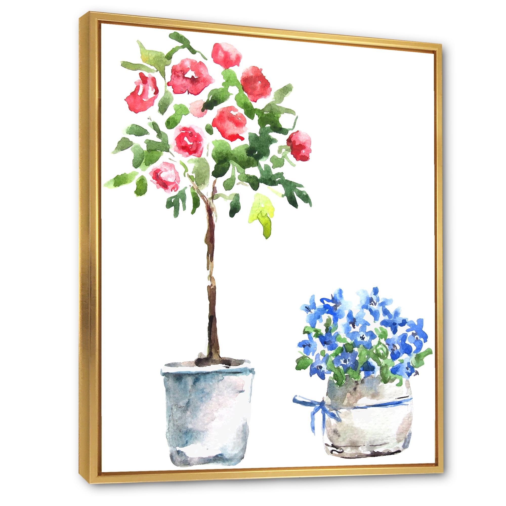 Designart 'Red and Blue Houseplants' Traditional Framed Canvas Wall Art Print