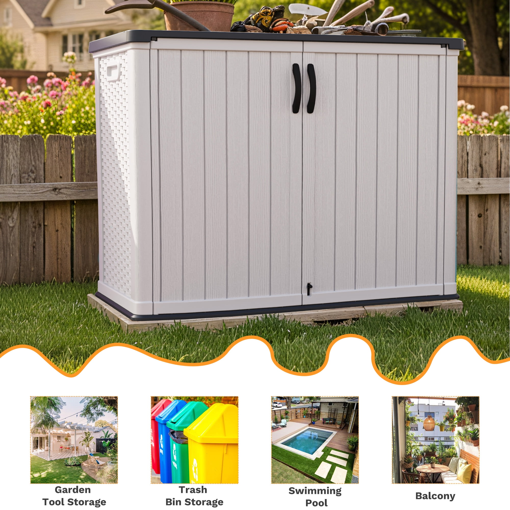Homall 26 Cu.ft Resin Outdoor Storage Shed - Waterproof, Lockable & Sturdy Floor for Patio/Garden, White