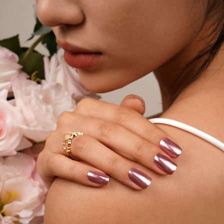 DANNI & TONI Semi Cured Gel Nail Strips Rose Gold (Champagne Shine) Mirror Gel Nail Stickers Metalic 28 Stickers