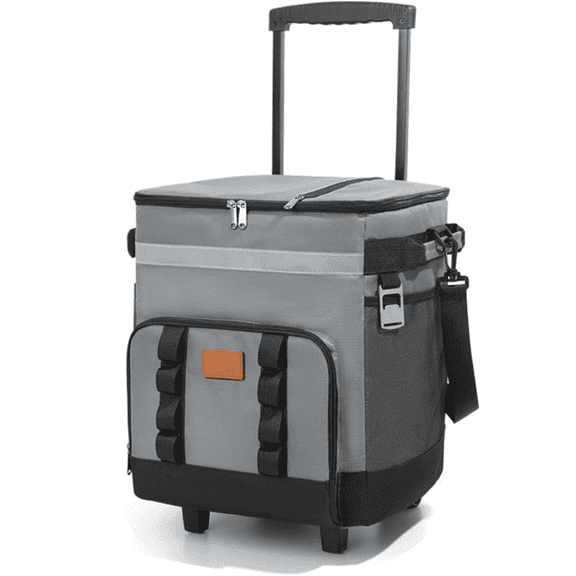Rolling Cooler, 32QT Ice Chest Rolling Cooler with Wheels and Handle, Soft Sided Leakproof Soft Cooler Bag for Beach Camping Patio Travel Outdoor, Gray