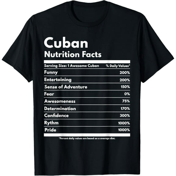 Cuban Nutrition Facts Funny Cuba Saying Cuban Roots T-ShirtMen and women, Black T-shirt, size: Extra large S-4XL