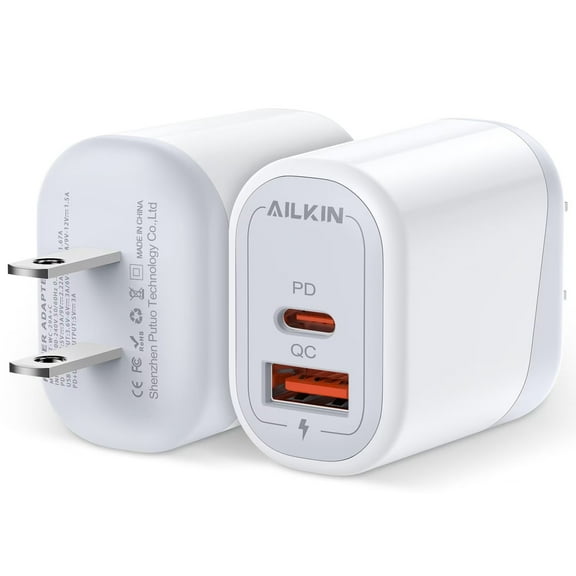 USB C Charger Wall Charger Block,2PCS AILKIN PD 20W Type C Block Charger QC3.0 Fast Charging Charger Plug Power Adapter USB C Brick Cube For Android Phone Fast Charger Block