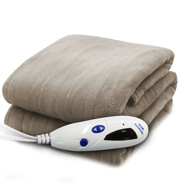 Pure Warmth Couverture Jetée Chauffante Électrique en Micro-Peluche Taupe