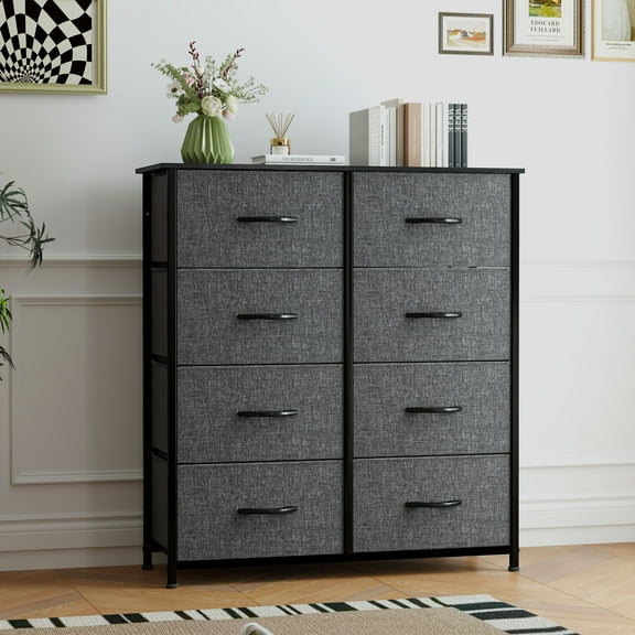 Uforic 8 Drawer Dresser for , Fabric Storage Dressers for Living Room with Wooden Top, Black Gray