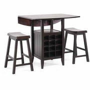 Wholesale Interiors Reynolds Wood 3-Piece Modern Drop-Leaf Pub Set with Wine Rack, Dark Brown by Generic