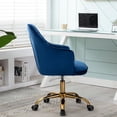thumbnail image 3 of Bedroom Vanity Chair, Living Room Upholstered Accent Chair, Modern Velvet Fabric Desk Chair, Height Adjustable Swivel Chair, Home Office Chair with Soft Backrest, Navy, D2949, 3 of 10