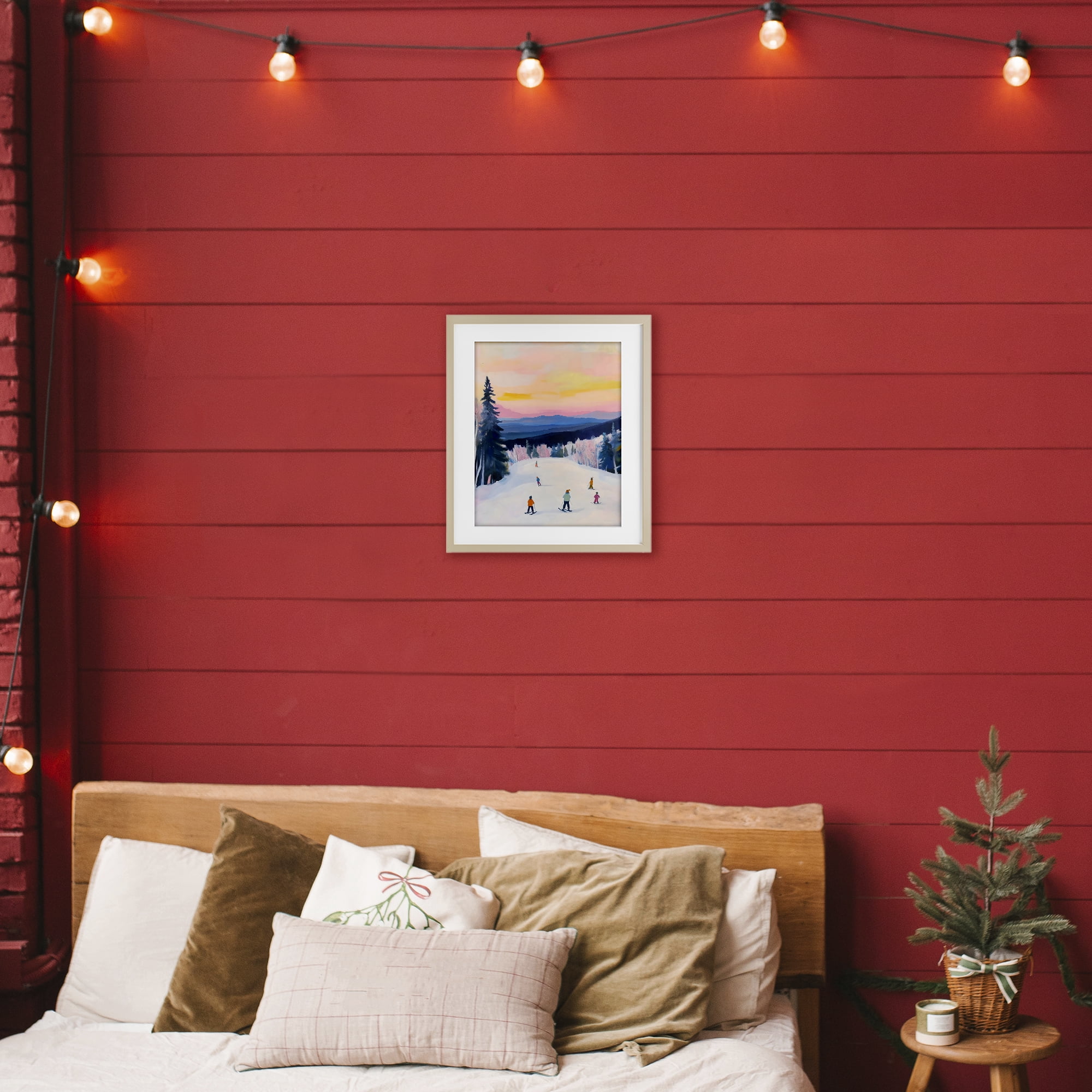 Stupell Industries Snowy Mountain Skiers at Sunset Birch Framed Print Under Glass, design by The Prints Vibe