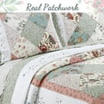 thumbnail image 3 of Cozy Line Country Cottage Floral Blue Pink Scalloped Edge Real Patchwork 100% Cotton 3-Piece Reversible Quilt Set, Queen, 3 of 7
