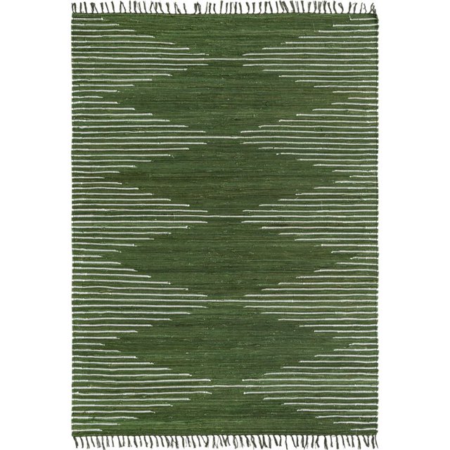 Unique Loom Chindi Cotton Geometric Striped Rug 7' x 10' Rectangle Green/Ivory