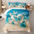 thumbnail image 2 of spefrowx Elegant Teal Rose Heart Quilt King for Women, Butterfly Beach Floral King Coverlet Set, 3-Piece, 2 of 7