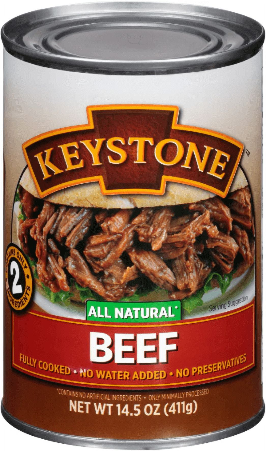 (2 Pack) Keystone All Natural Beef 14.5 oz Can Emergency Survival Food For Camping Hiking and Backpacking Ready to Eat- Pack of 2 Cans