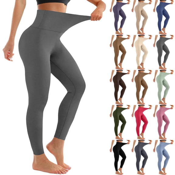 Compression Leggings for Women High Waisted No Front Seam Lounge Yoga Legging Workout Tummy Control Gym Yoga Pants Gray L