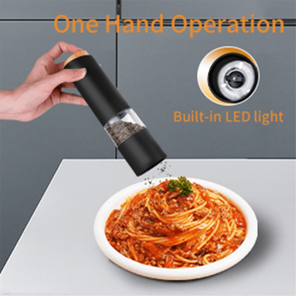 Electric Salt and Pepper Grinder Set Automatic Salt Pepper Mill Grinder Adjustable Coarseness Battery Powered LED Light