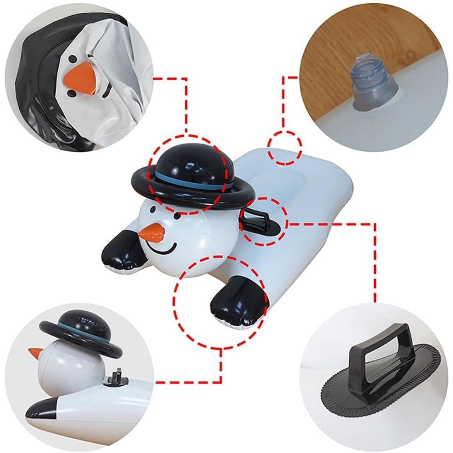 Snow Tube Snowman Inflatable Snow Sled with Sturdy Handles Cartoon Snow Sled for Kids Adults Christmas Holidays Winter Outdoor