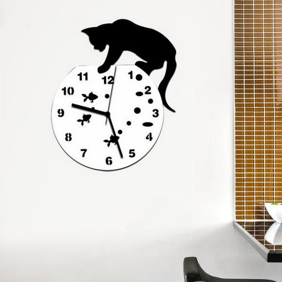 Battery Box C Cell Battery Naughty Cat Acrylic Clock Wall Clock Modern Design Home Decor Watch Wall Sticker