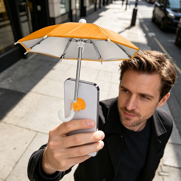 Orange Suction Cup Phone Sun Shade Umbrella, UV Block & Anti-Glare Waterproof Cover, Adjustable Angle Phone Shield for Outdoor Live Streaming, Selfies & Video Calls
