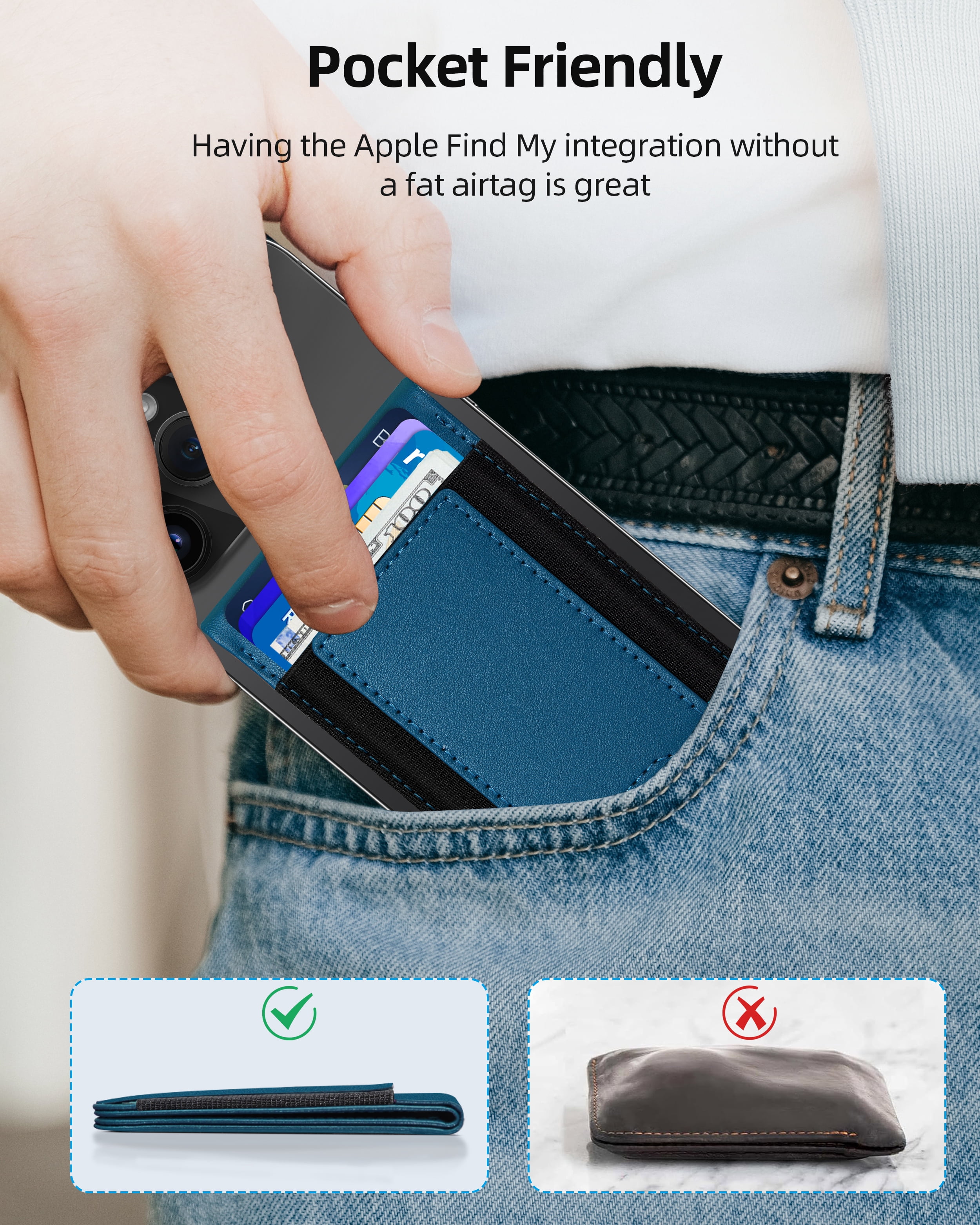 ExtreLife Magnetic Wallet with Find My, Magnetic Card Holder with Adjustable Phone Stand Compatible for iPhone 17/16/15/14/13/12 Series, RFID, Leather, Fits 8 Card