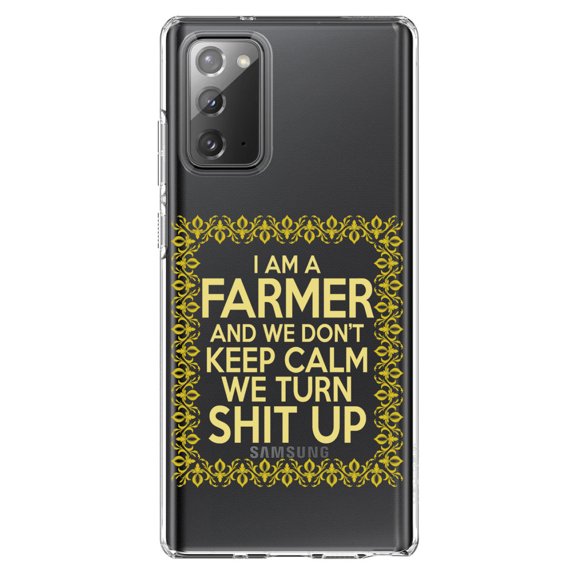 DistinctInk Clear Shockproof Hybrid Case for Samsung Galaxy Note 20 (6.7" Screen) - TPU Bumper Acrylic Back Tempered Glass Screen Protector - I'm a Farmer and We Don't Keep Calm