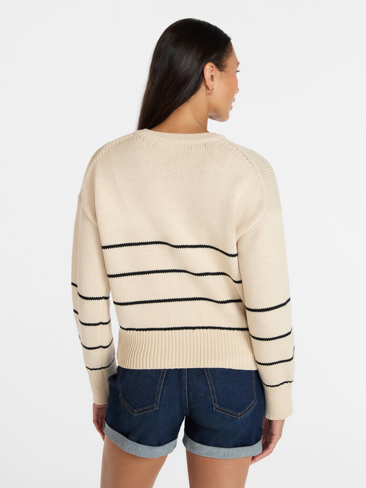 Time and Tru Women's Striped Cardigan Sweater with Long Sleeves, Sizes XS-XXXL