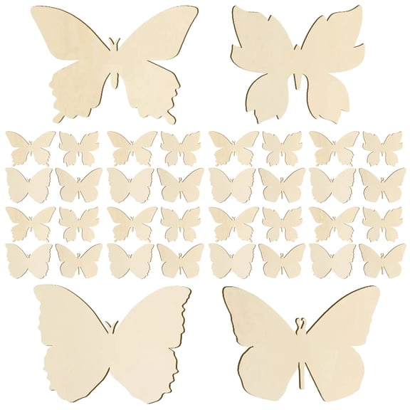 LEORX Unfinished Wood Cutouts Wooden Blank Butterfly Crafts Beige 40Pcs