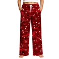 thumbnail image 3 of Christmas Pajama Pants for Women Snowflakes Elastic High Waist Drawstring Pj Pants Wide Leg Loose Holiday Festive Xmas Loungewear, 2XL, 3 of 6