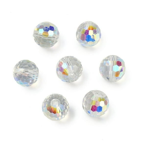 100pc Transparent Electroplate Glass Beads Faceted Round Clear AB 10x9mm Hole: 1.4mm