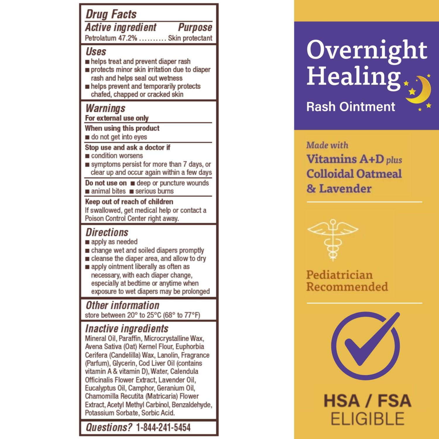 A+D Overnight Healing Diaper Rash Ointment for Baby, Soothes, Protects & Relieves Overnight, 3.6oz
