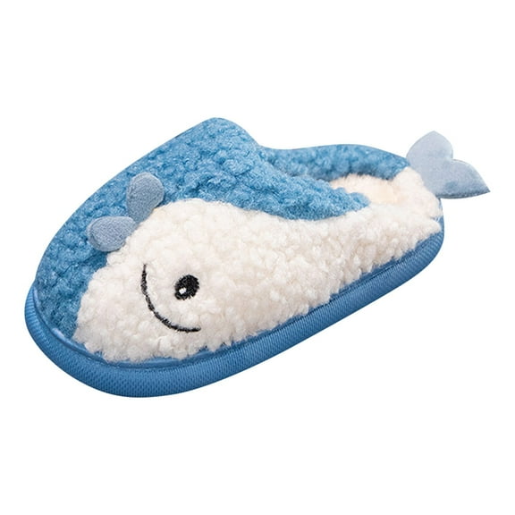 Generic Childs Slippers Toddler Boys And Girls Animal Slippers Autumn And Winter Plush Slippers Indoor Anti Slip Shoes Warm And Comfortable(10-10.5 Years,Blue)