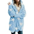thumbnail image 2 of AherBiu Pajama Coats for Women Fleece Cardigan Open Front Graphic Printed Hooded Flannel Outwear with Pockets, 2 of 7