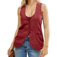 thumbnail image 6 of Summer Scoop Neckline Women Solid Slim Fit Button Down Vest Waistcoat Tops, 6 of 8