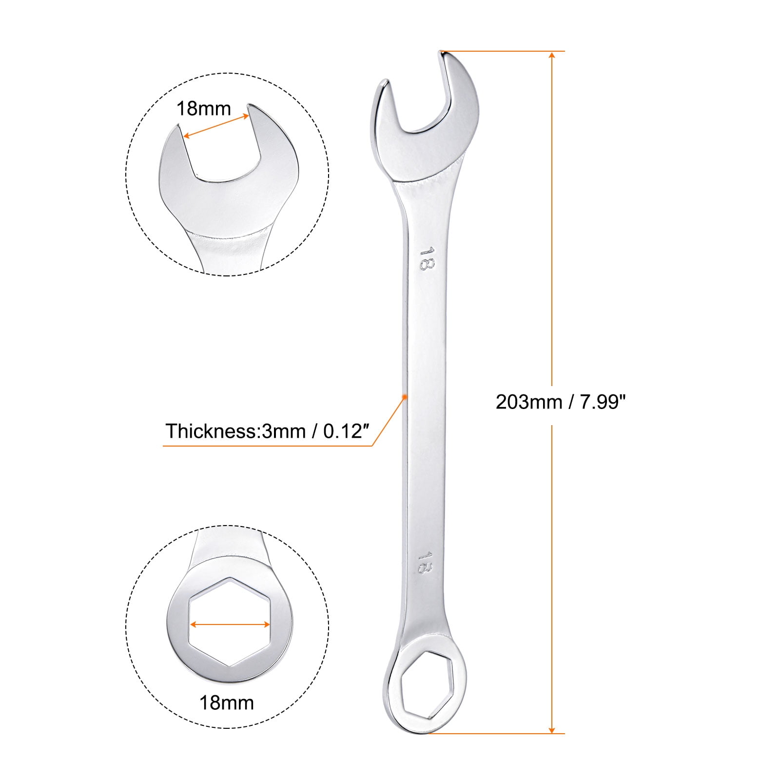 Unique Bargains Thin Combination Wrench with Offset 6-Point End and Angled Open End Design 18mm
