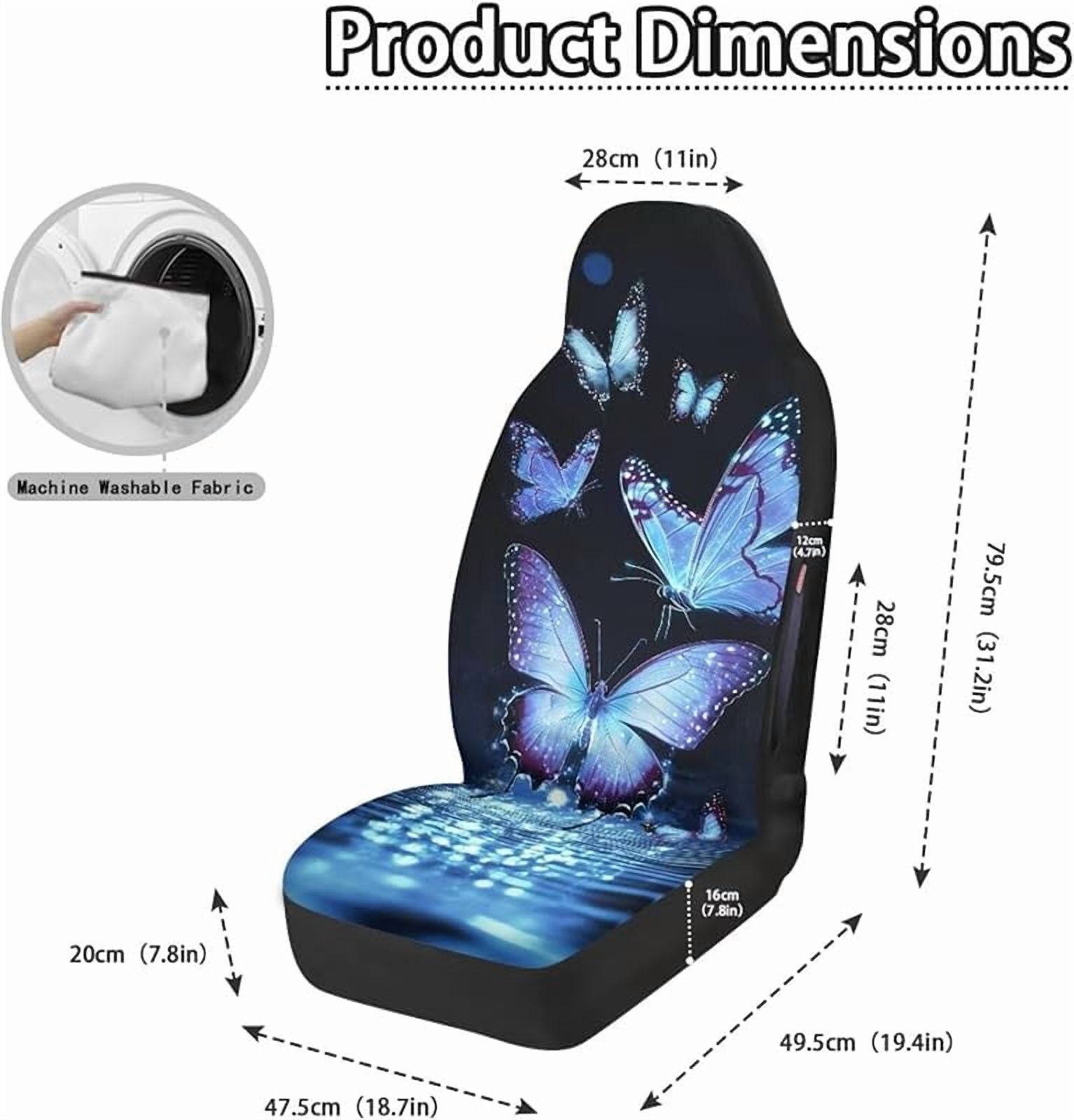 Blue Butterfly Shine Car Front Seat Cover Set Decorative Bucket Seat Covers Pack of 2 Waterproof Saddle Blanket Cushion Cover for SUV Sedan Trucks Vans