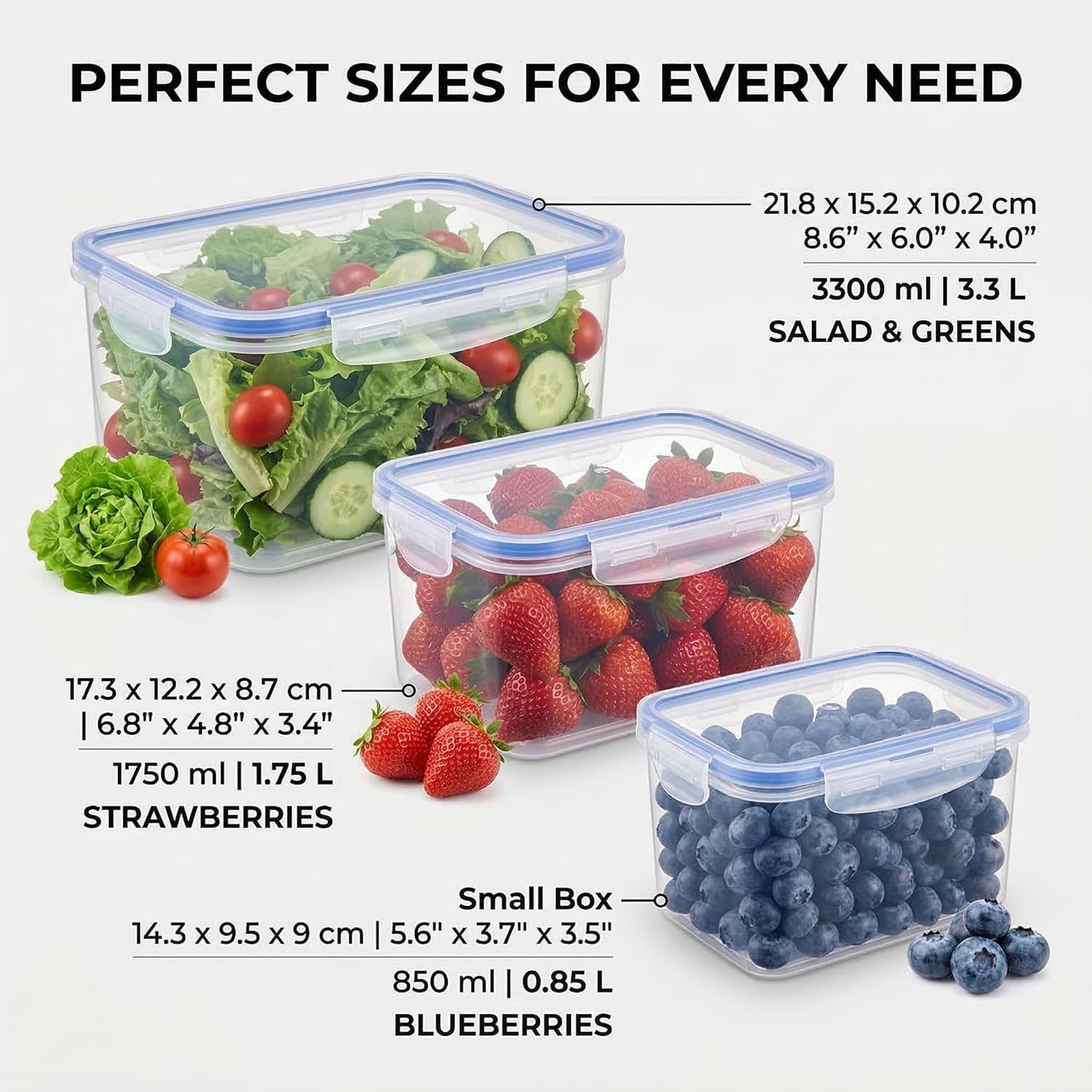 4 in 1 Food Storage Container for Fridge, Produce Keeper with Lid and Removable Strainer, Multipurpose Large Fruit & Vegetable Storage with Drain Basket (Blue)