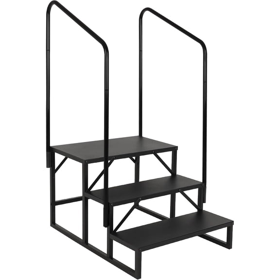 LUCKUP 3 Step RV Stairs with Handrails- Non slip Hot Tub Steps Portable Mobile Home Stairs for RV, Travel Trailer, Camper Outdoor (Black)